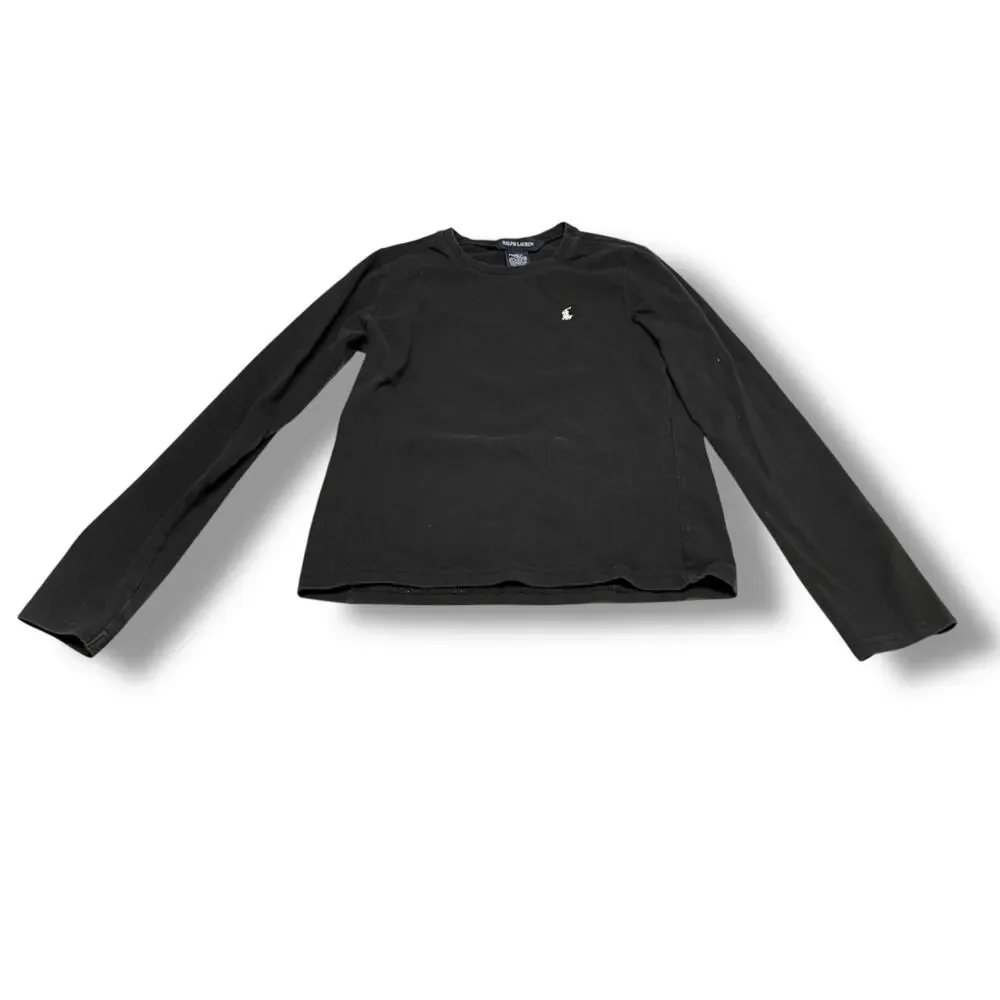 Ralph Lauren Girls Black Long Sleeve Knit Top Size M 8 10 White Pony Stretch‎